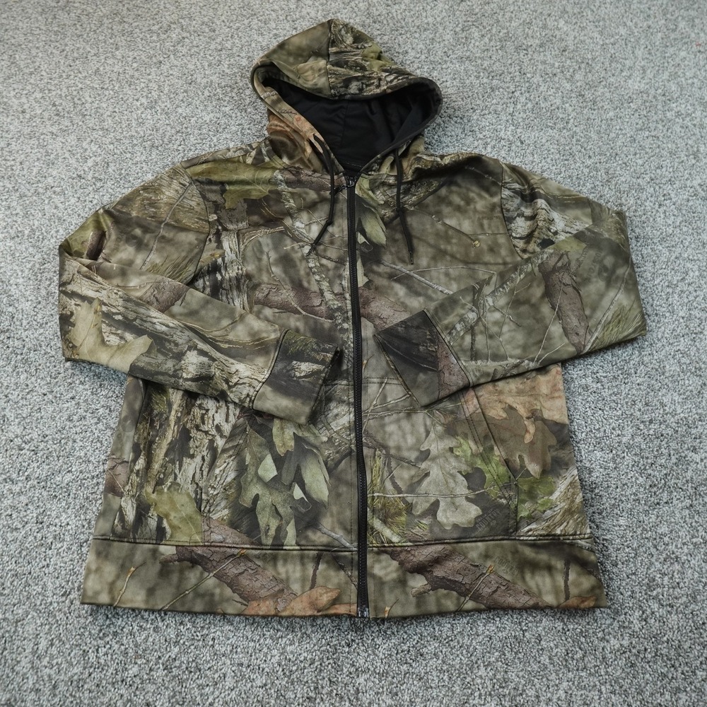Mossy Oak Hoodie Mens L Green Camo Full Zip Fleece Hunting Sweatshirt Jacket Top